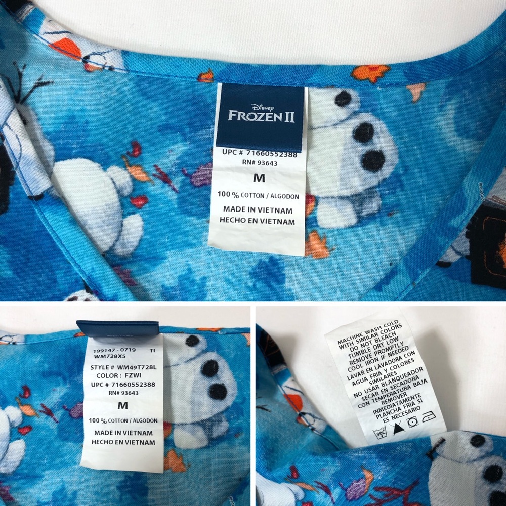 Disney Mickey Frozen Tinker Bell Bundle Of 3 Disney Scrubs Tops With Pockets M - Picture 10 of 16